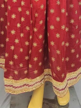 Maroon Gold Printed Skirt with Heavy Lace